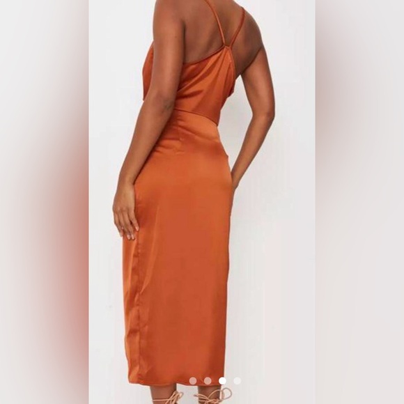 Missguided Rust Satin Midi Dress - Picture 4 of 16